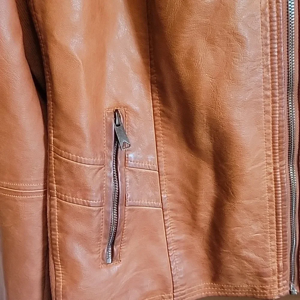 Sebby-Faux leather cognac jkt. with snap neck 3X. NWT.